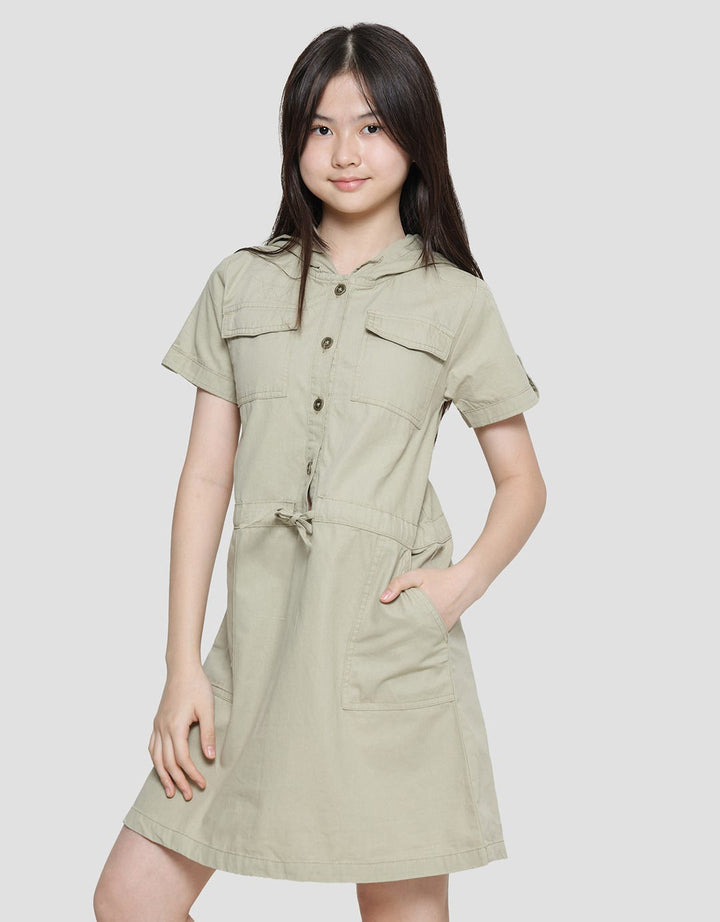 Aero Woven Hoody Safari Midi Dress Short Sleeve Girls