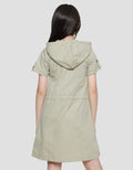 Aero Woven Hoody Safari Midi Dress Short Sleeve Girls
