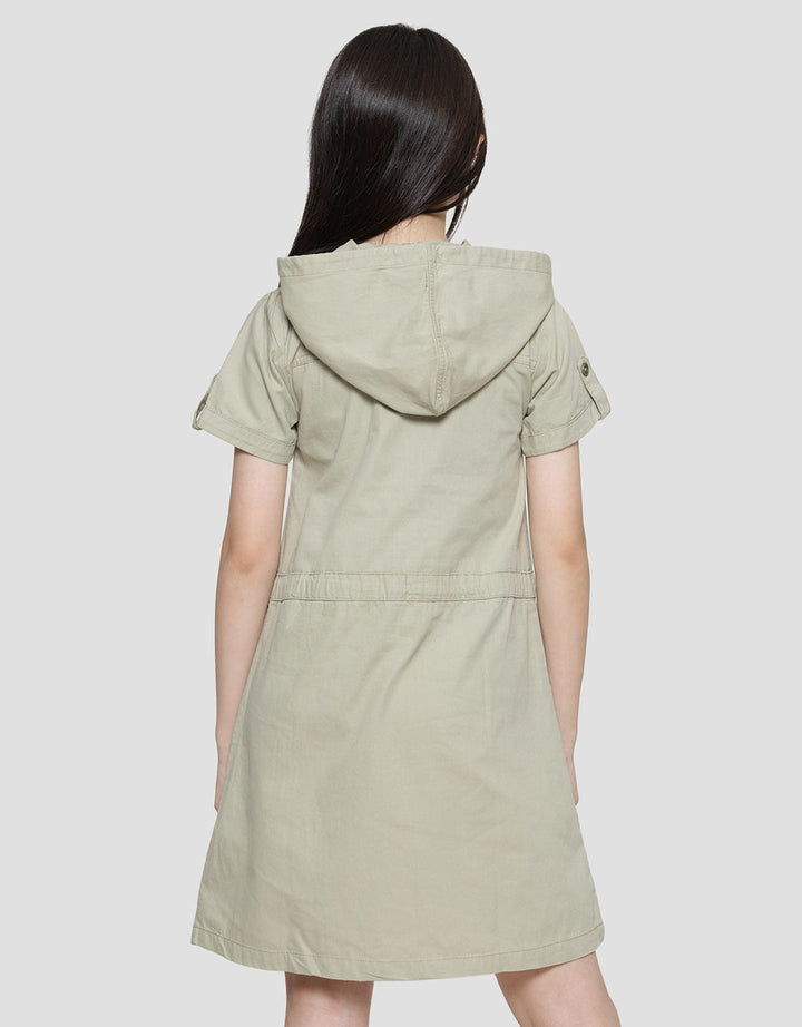 Aero Woven Hoody Safari Midi Dress Short Sleeve Girls