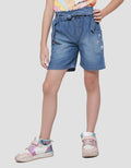 Little M Embroidered Flowers On Pockets Of Girls Denim Shorts