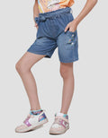 Little M Embroidered Flowers On Pockets Of Girls Denim Shorts