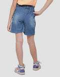 Little M Embroidered Flowers On Pockets Of Girls Denim Shorts