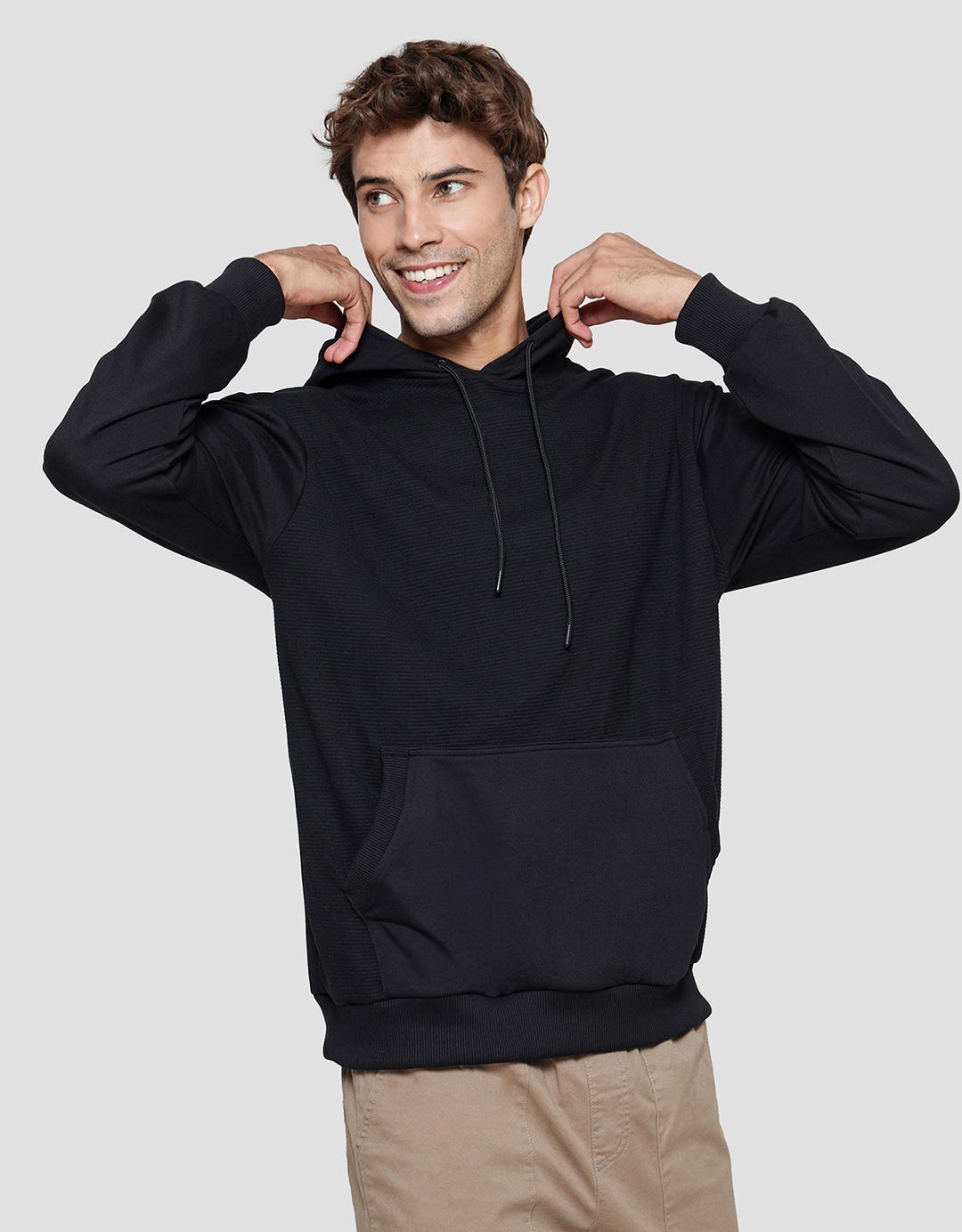 Details Texture Ottoman Half Body Front Hoodie Fit Sweater Pria