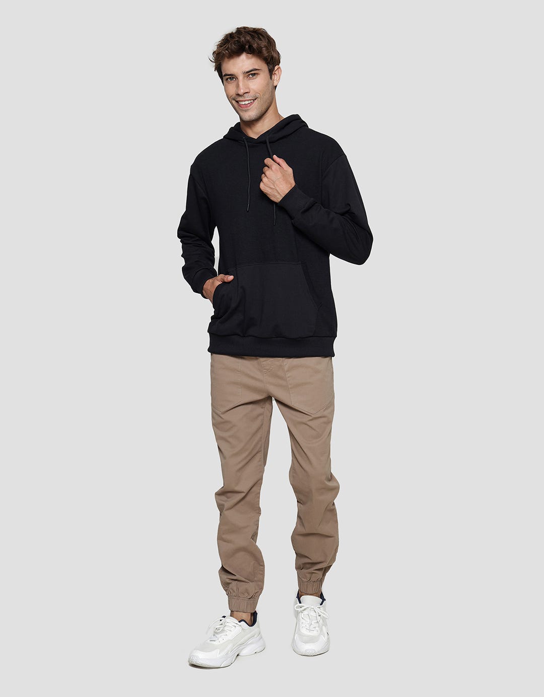 Details Texture Ottoman Half Body Front Hoodie Fit Sweater Pria
