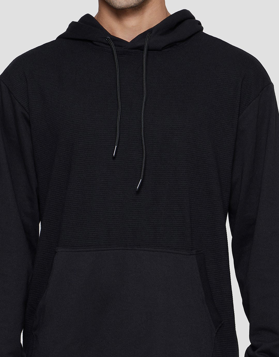 Details Texture Ottoman Half Body Front Hoodie Fit Sweater Pria
