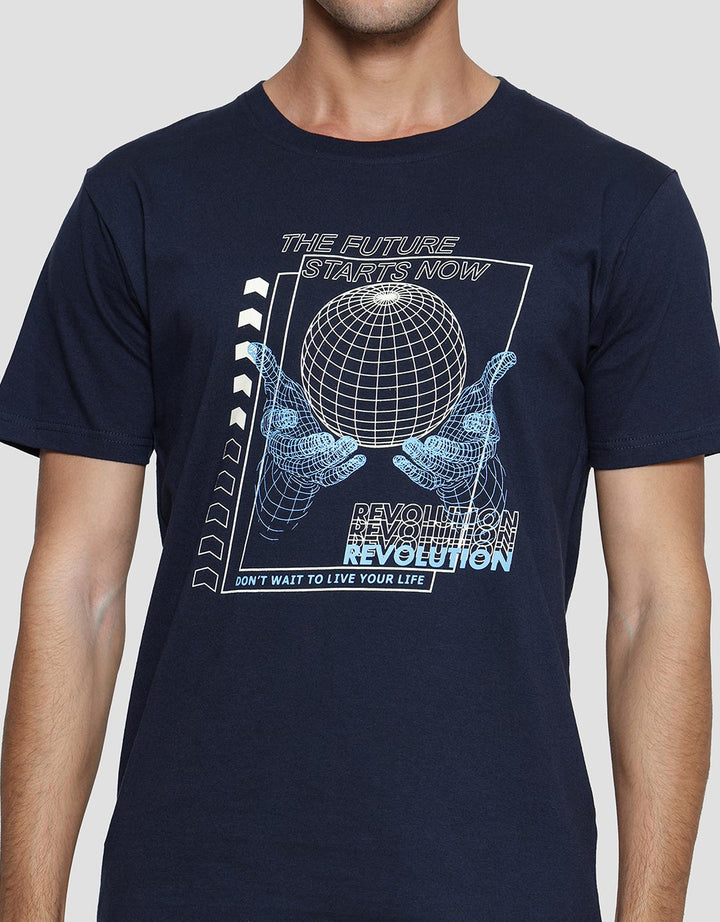 T Zone Print Theme Linear Graphic - Revolution Kaos Lengan Pendek Pria