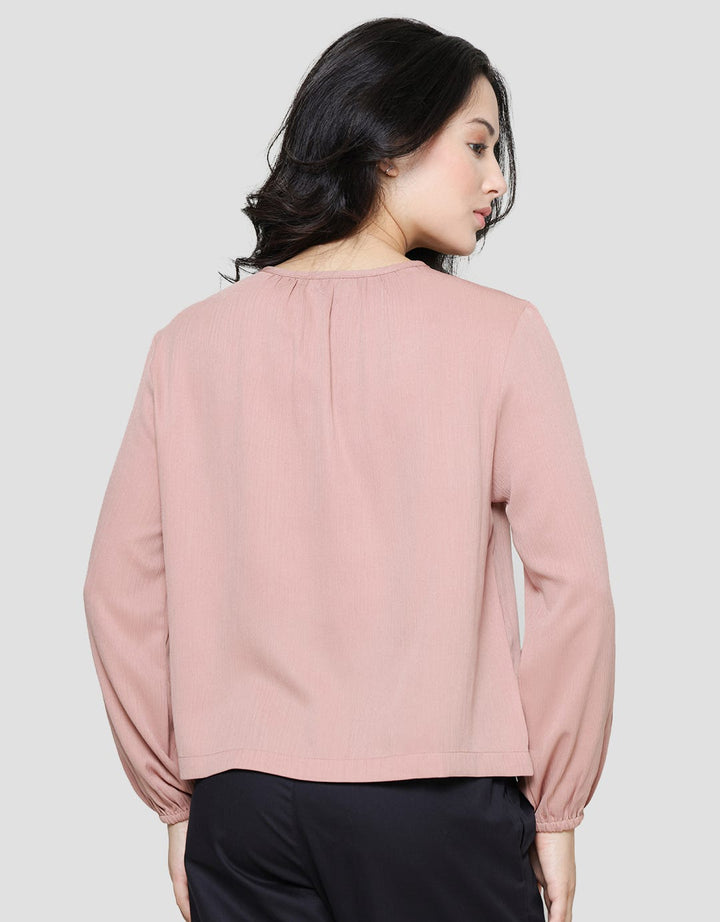 Connexion Round Neck Cotton Crinkle Texture Blouse for Women