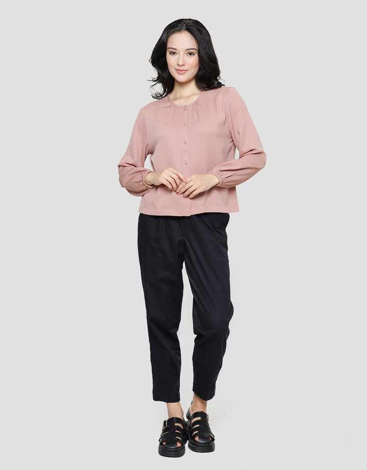 Connexion Round Neck Cotton Crinkle Texture Blouse for Women