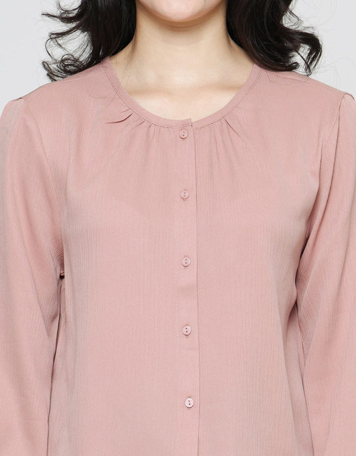 Connexion Round Neck Cotton Crinkle Texture Blouse for Women