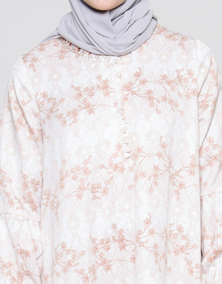 Annisa Women's Gamis Print Satin Max Flower Hai Neck