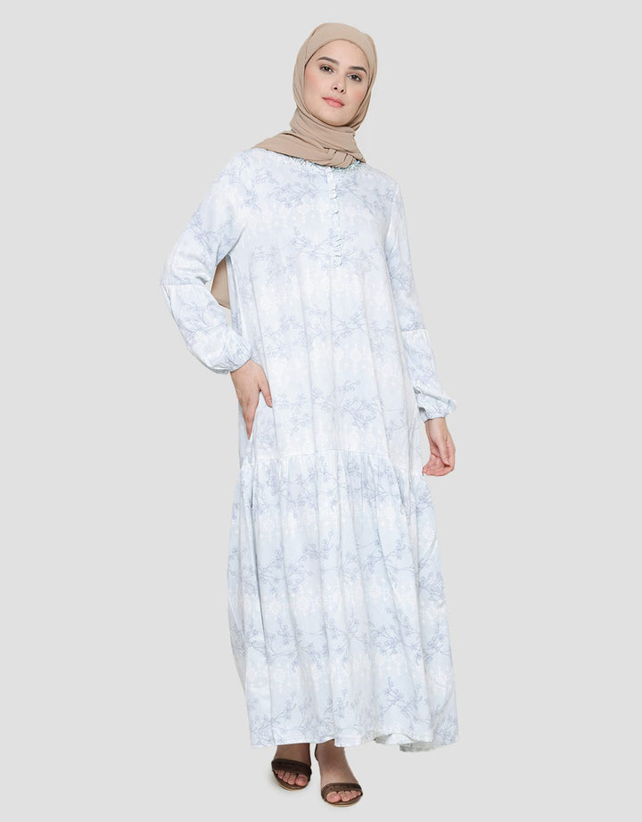 Annisa Women's Gamis Print Satin Max Flower Hai Neck
