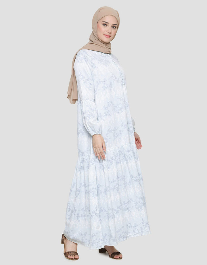 Annisa Women's Gamis Print Satin Max Flower Hai Neck