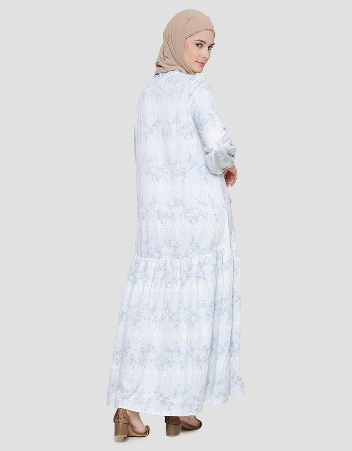 Annisa Women's Gamis Print Satin Max Flower Hai Neck