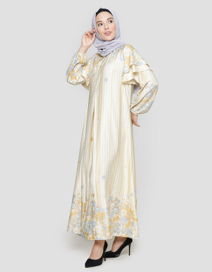 Annisa Gamis Wanita Print Flower Bottom Hem Satin