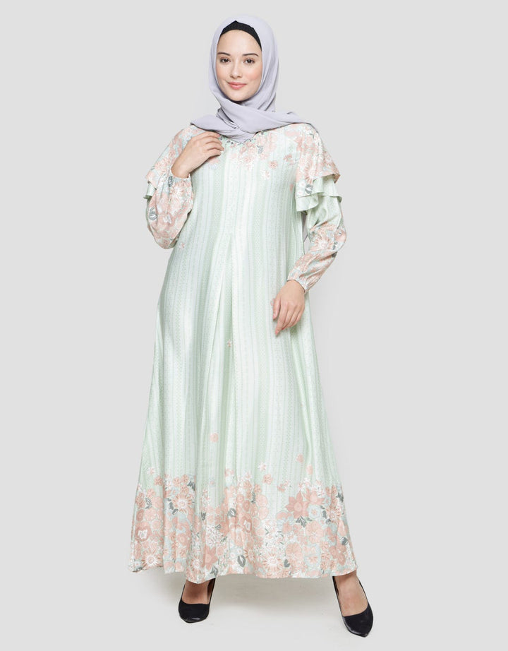 Annisa Gamis Wanita Print Flower Bottom Hem Satin