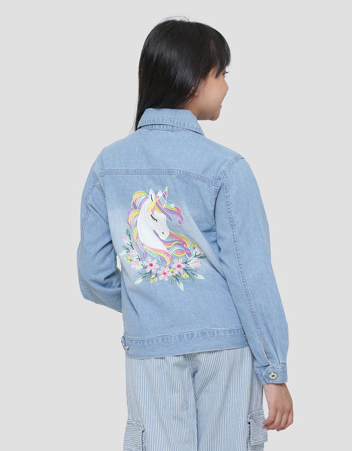 Aero Geber Chest Unicorn Embroidery Denim Jacket for Girls