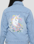 Aero Geber Chest Unicorn Embroidery Denim Jacket for Girls