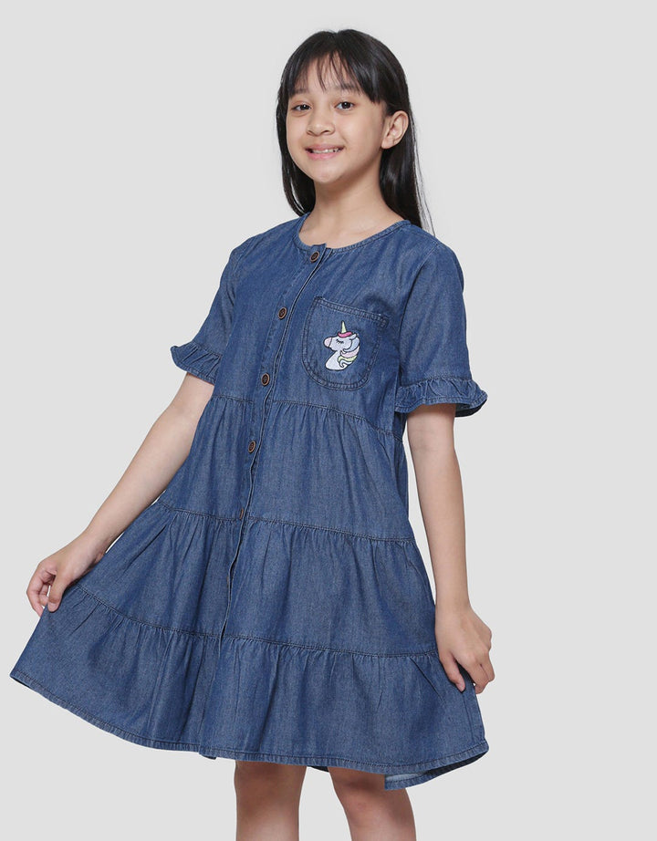 Aero Ruffle Rainbow Unicorn Midi Dress Short Sleeve Girls