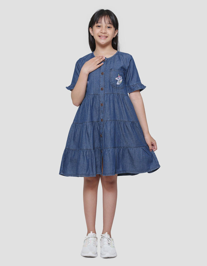 Aero Ruffle Rainbow Unicorn Midi Dress Short Sleeve Girls
