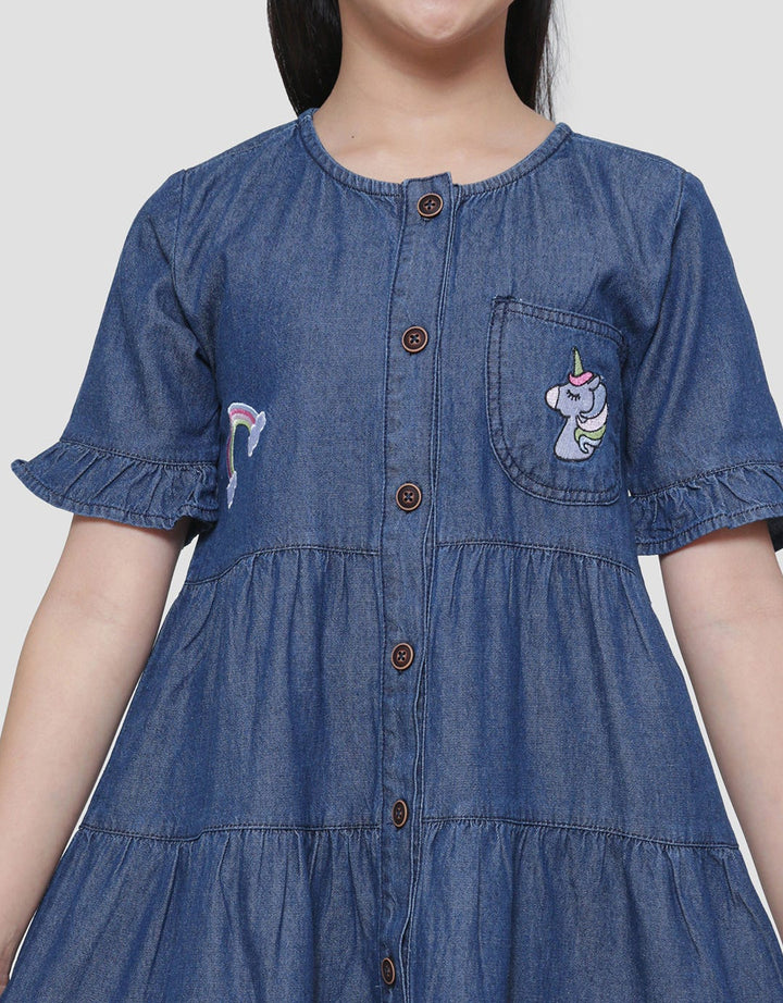 Aero Ruffle Rainbow Unicorn Midi Dress Short Sleeve Girls