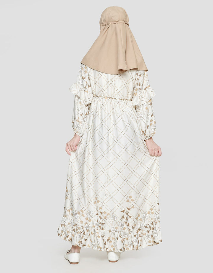 Sweet Miss Satin Print With Belt Pom Hijab Maxi Dress Anak Perempuan