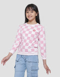 Aero Aplikasi Chenile Bunga Kotak Sweater Anak Perempuan