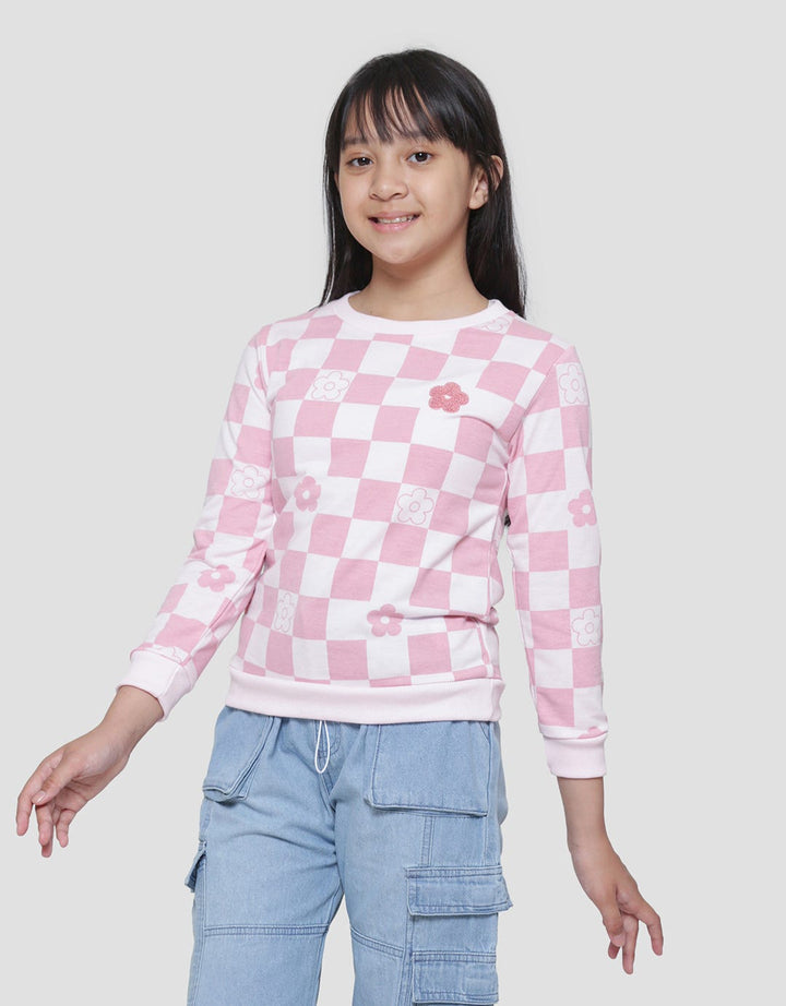 Aero Aplikasi Chenile Bunga Kotak Sweater Anak Perempuan