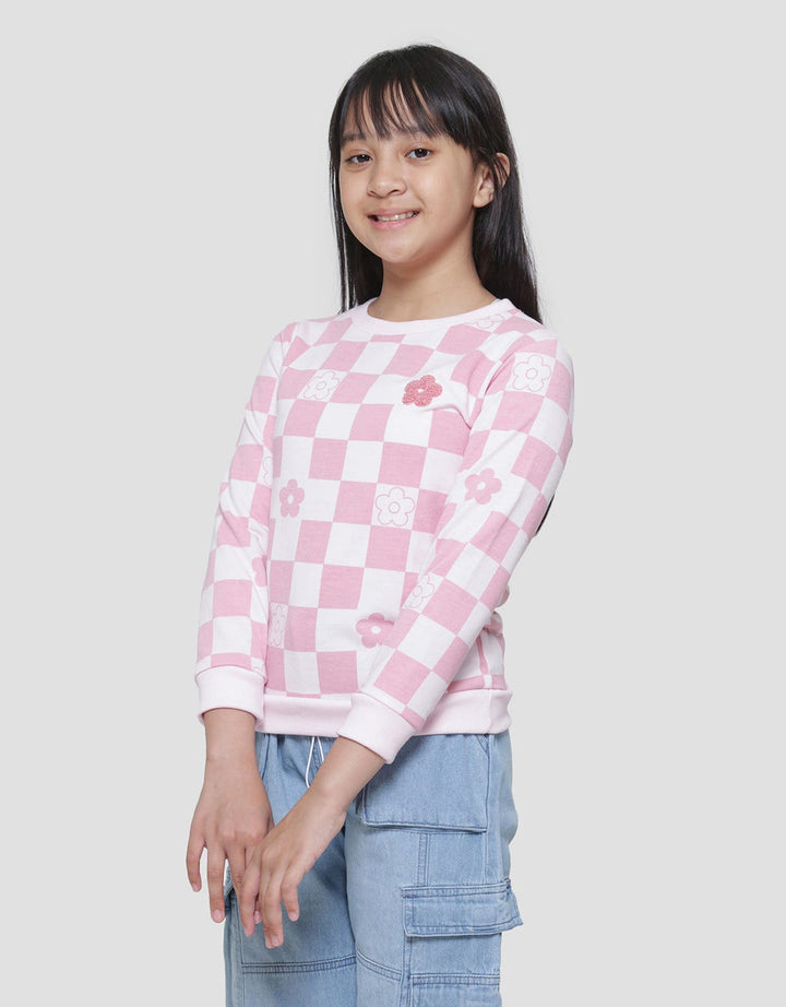 Aero Aplikasi Chenile Bunga Kotak Sweater Anak Perempuan