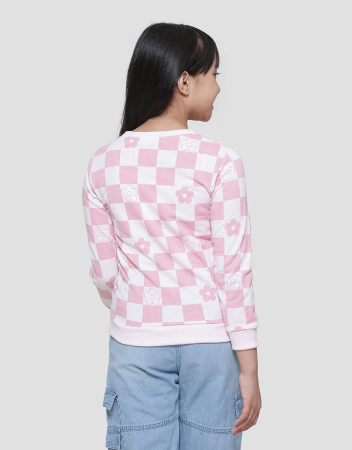 Aero Aplikasi Chenile Bunga Kotak Sweater Anak Perempuan