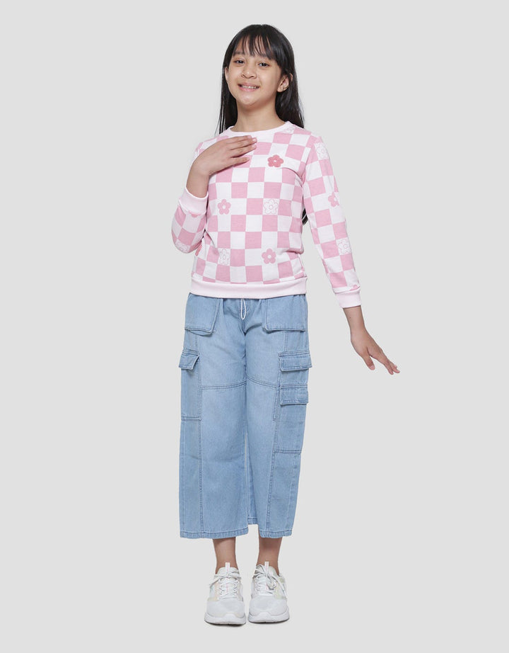 Aero Aplikasi Chenile Bunga Kotak Sweater Anak Perempuan