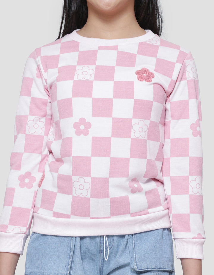 Aero Aplikasi Chenile Bunga Kotak Sweater Anak Perempuan