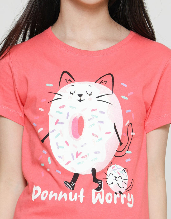 Aero Short Sleeve T-Shirt for Girls, Dessert Donutworry Print