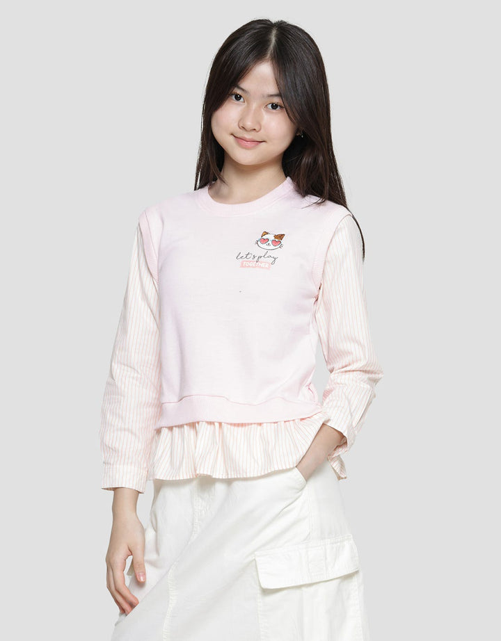 Aero Woven Cat Bordir Glasses Sweater Anak Perempuan