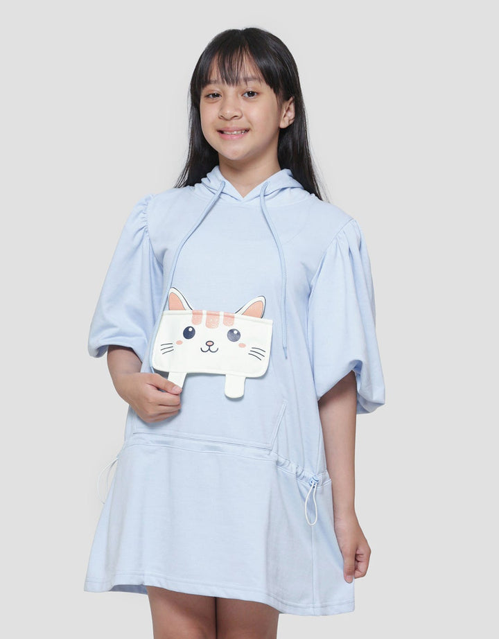 Aero Hoody Cat Pocket Midi Dress Long Sleeve Girls