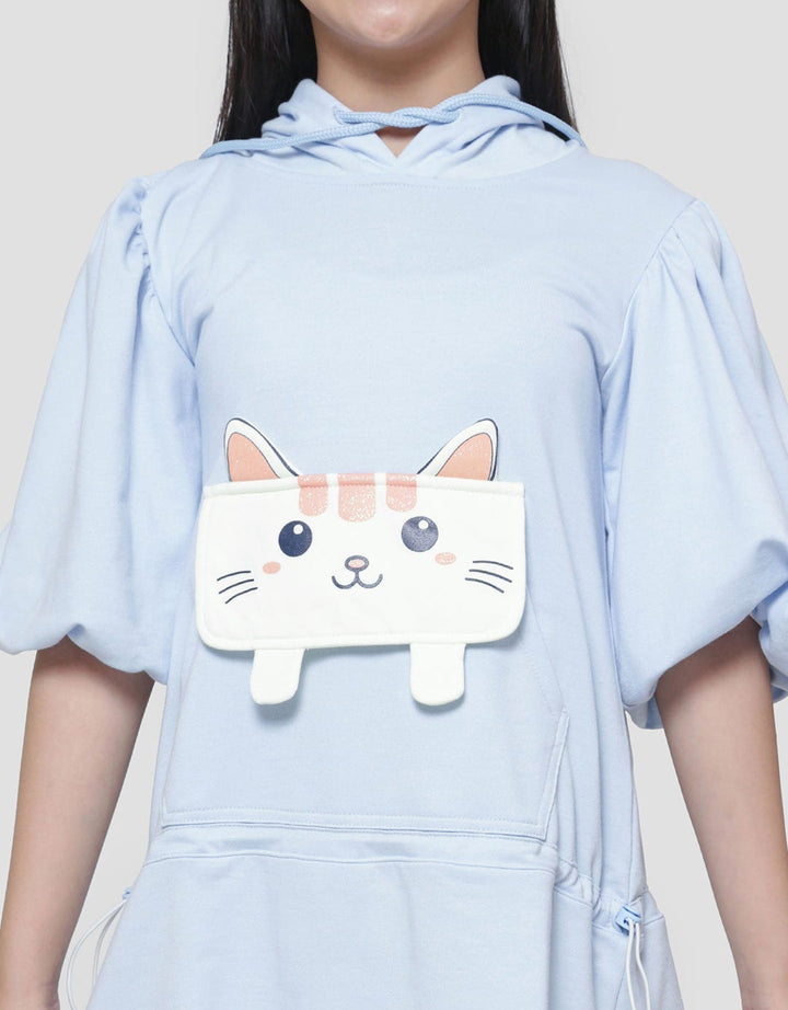 Aero Hoody Cat Pocket Midi Dress Long Sleeve Girls