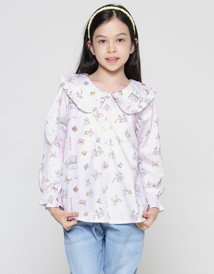 Aero Bunny Rainbow Kemeja Lengan Panjang Anak Perempuan