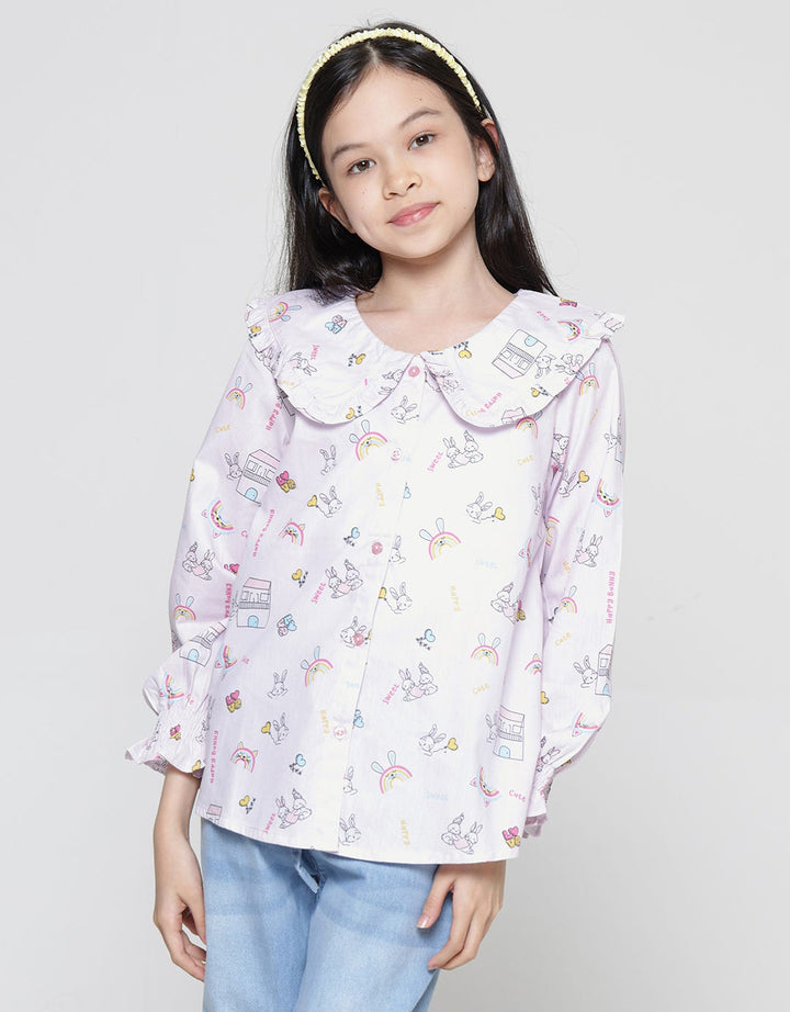Aero Bunny Rainbow Kemeja Lengan Panjang Anak Perempuan