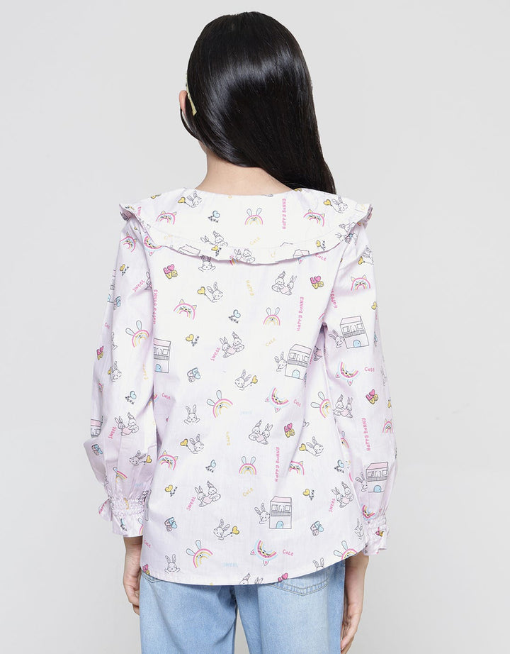 Aero Bunny Rainbow Kemeja Lengan Panjang Anak Perempuan