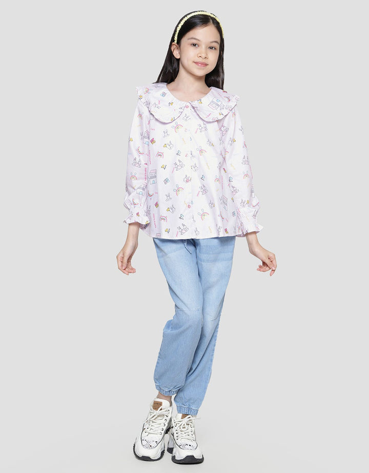 Aero Bunny Rainbow Kemeja Lengan Panjang Anak Perempuan