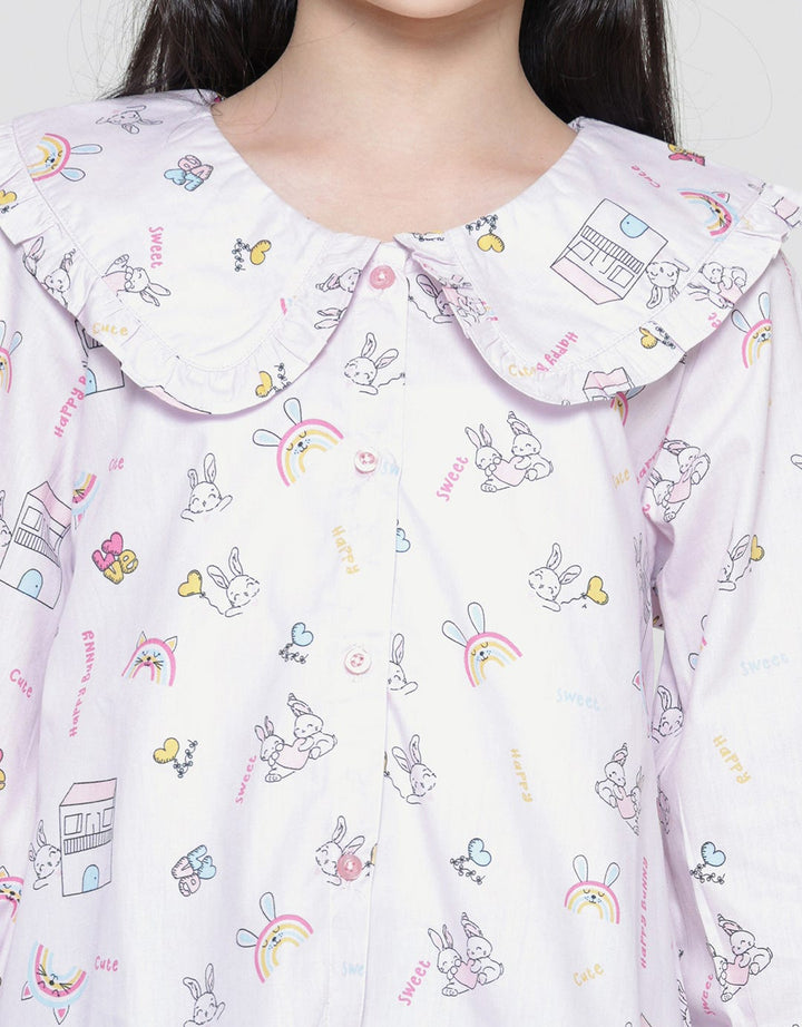 Aero Bunny Rainbow Kemeja Lengan Panjang Anak Perempuan