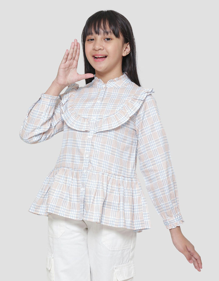 Aero Kotak Dada Leher Geber Kemeja Lengan Panjang Anak Perempuan