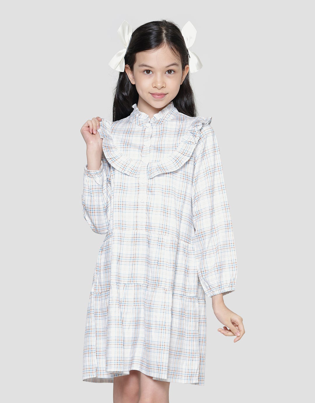 Aero Big Collar Checked Midi Dress Anak Perempuan