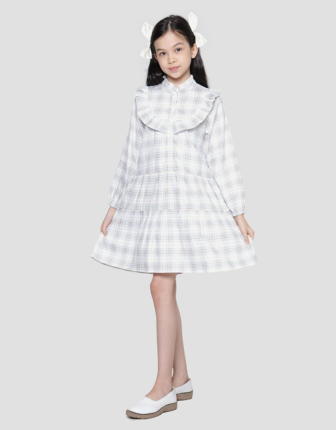 Aero Big Collar Checked Midi Dress Anak Perempuan