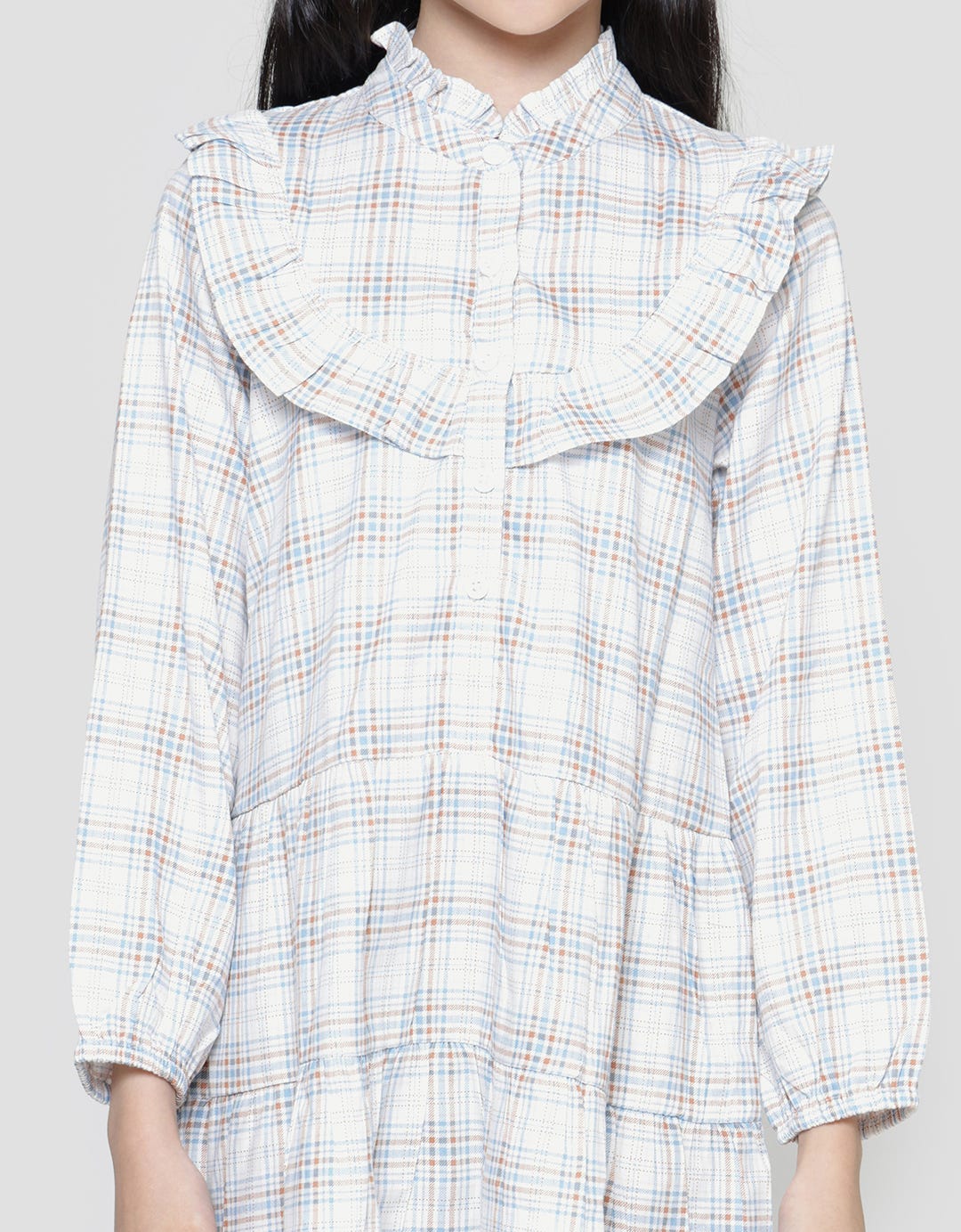 Aero Big Collar Checked Midi Dress Anak Perempuan