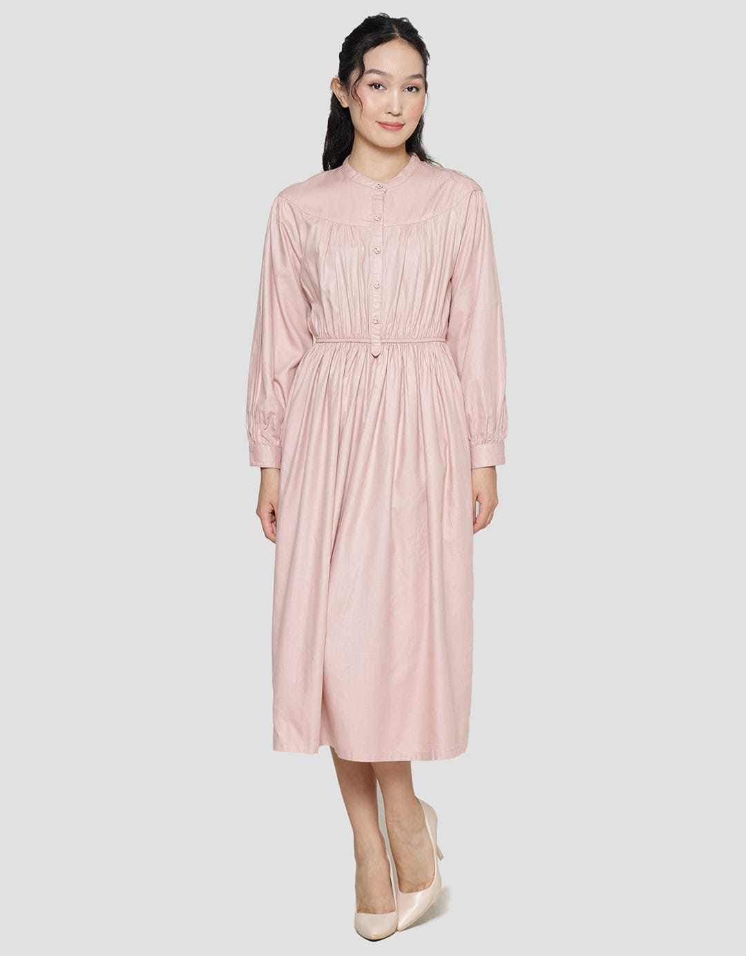 Suko Gaun Solid Volume Dress Lengan Panjang Wanita