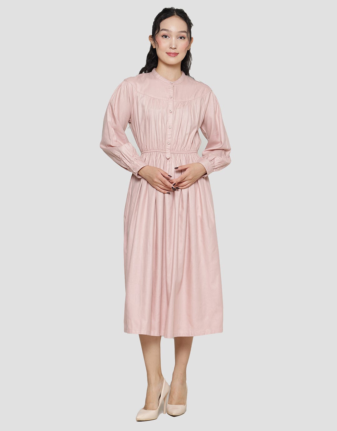 Suko Gaun Solid Volume Dress Lengan Panjang Wanita