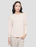 Suko Kerah Bulat Lengan Panjang Kaos Waffle Wanita