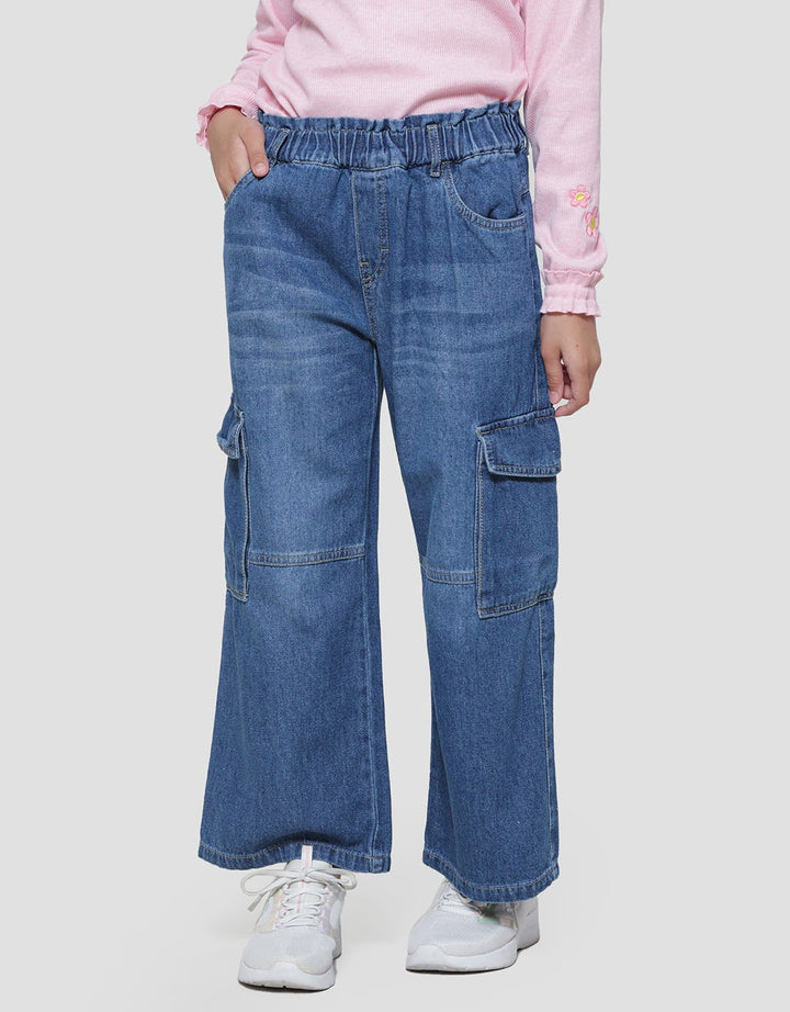 Nevada Wideleg Two Pockets Celana Denim Cargo Anak Perempuan