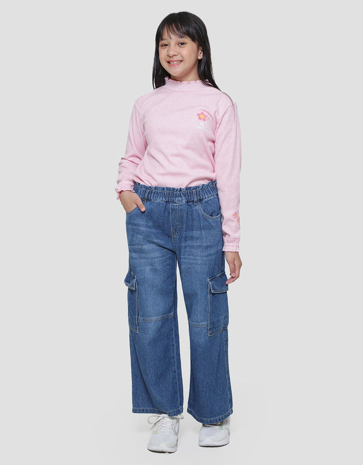 Nevada Wideleg Two Pockets Celana Denim Cargo Anak Perempuan