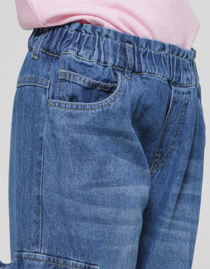 Nevada Wideleg Two Pockets Celana Denim Cargo Anak Perempuan